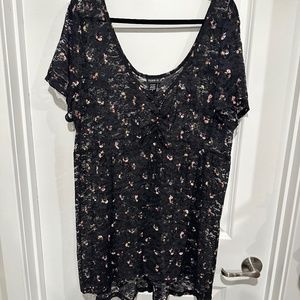 Torrid Size 3 Black Floral Lace Ruched Babydoll - Sheer